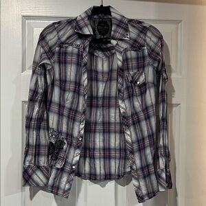 Guess Purple and White Plaid Shirt